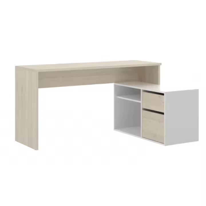 MOBLCENTER- Mesa de escritorio con cajonera y estante Blanco Brillo y Natural - 1