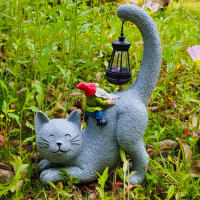 Estatua De Gato Solar Con Farol LED Para Jardín Decoración Externa De Gnome Y Gato Bonito Adorno De Jardín Con Luz Solar - details 3