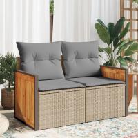 vidaXL Sofá de jardín con cojines de 2 plazas ratán sintético beige en color Beige y blanco/Gris/Negro y blanco y más | acolchados duraderos para sofás de jardín terraza exterior - details 3
