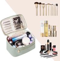 Neceser Maquillaje Cuero Bolsa de Cosméticos con Porta Brochas Grande Multifuncional Hidrófugo para Mujer Viajes Nocturnos, Verde Patente Pendiente - details 0