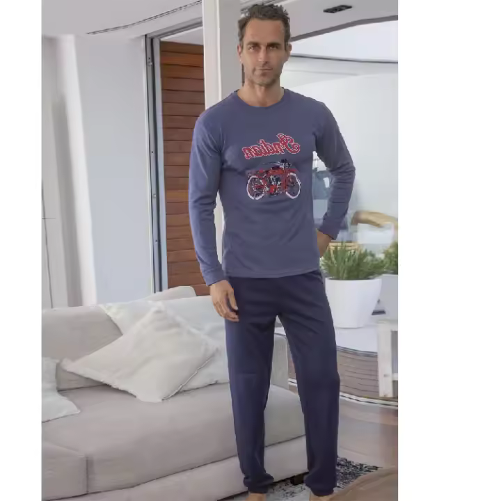 Muslher. Pijama Largo Hombre Invierno Muslher 245640 Interlock. Pijama hombre Muslher 245640 Interlock Camiseta de manga larga y cuello redondo. Estampado en el pecho de una moto. Manga con puño. Pantalón largo básico con puño. - 1
