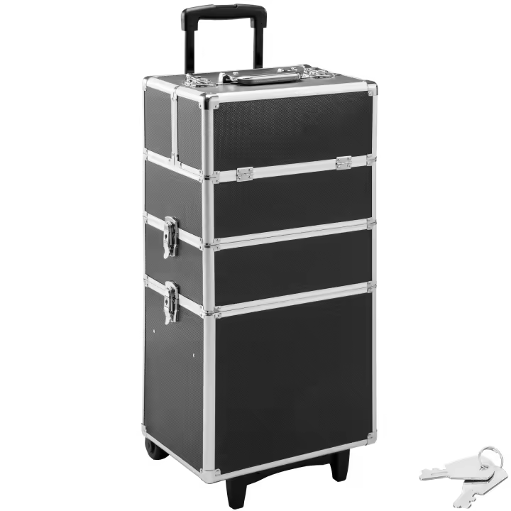 Tectake - Maletín para cosméticos con 3 compartimentos  Gran espacio de almacenamiento de 3 niveles  6 cerraduras plegables que se pueden cerrar, 4 llaves  Marco de aluminio muy estable con esquinas metálicas redondeadas - 1