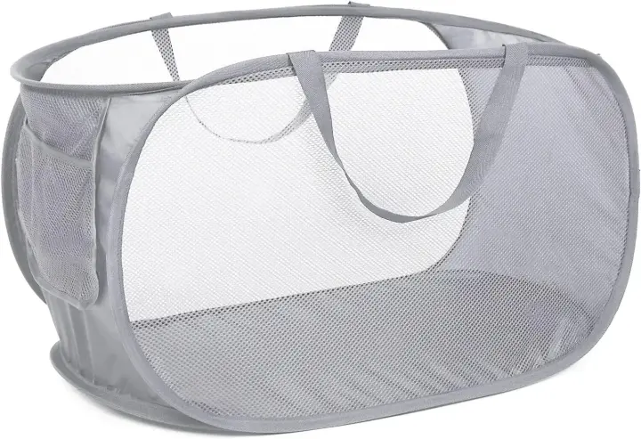 Cesta De Ropa Durable Y Plegable Con Bolsillo Lateral En Malla Hamper De Almacenamiento De Ropa Con Reforzamiento Pop up - 1