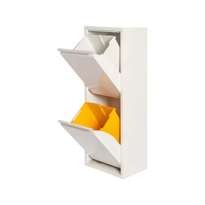 Cubo de Basura y Reciclaje Metálico Wellhome 2 Compartimentos 17L Blanco Mate - 1