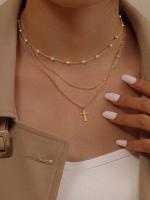 Zafiropa - Set Collar Cruz - Acero Inoxidable - Perla Artificial - Waterproof - details 0