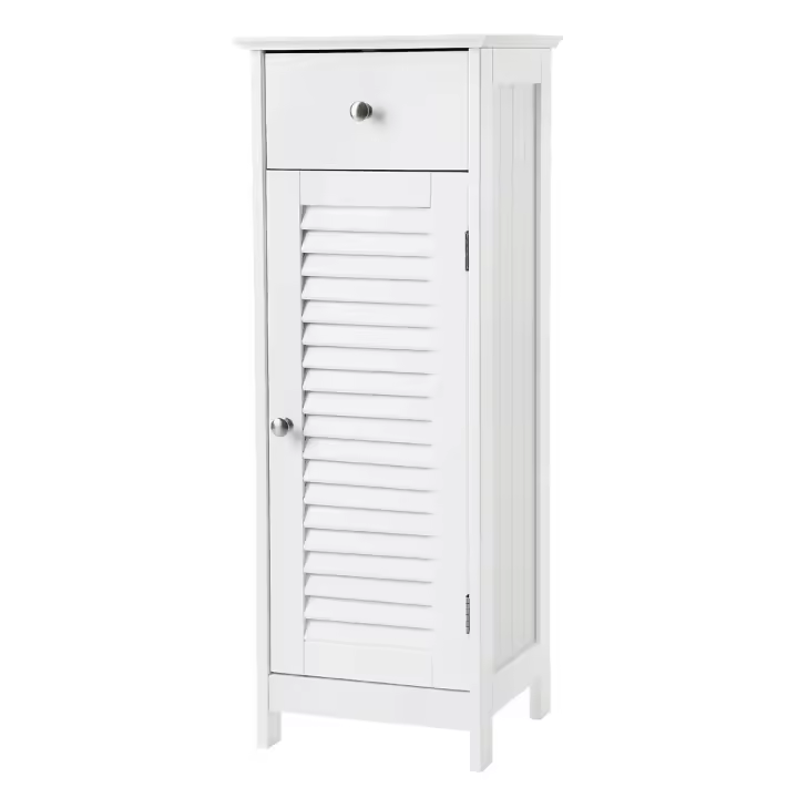 Armario blanco para baño de pie, rinconera con 1 cajón, 1 puerta de persiana, solución de almacenaje - 1