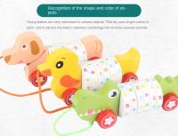 Coche De Madera Para Niños Con Cuerda Pull Educativo Para Bebés Chicos Y Chicas Caminador De Dinosaurio Pato Perro - details 4
