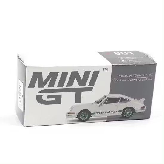 Mini GT Porsche 911 Carrera RS 2.7 Grand Prix White with Green Livery - 1