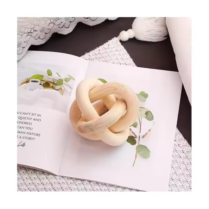Cadena de Madera Enlace Decoración 3 Enlace Madera Nude Tallada a Mano Boho Wh - 1