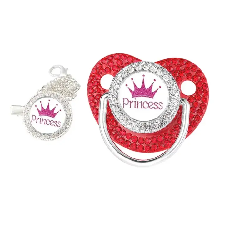 Cadena De Chupete De Lujo Con Rhinestones Para Bebé Corona De Princesa Y Príncipe Colgantes De Silicona Para Recién Nacidos Regalo De Baño - 1