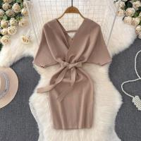 YuooMuoo Vestido De Suéter Tejido Para Mujer Primavera Verano Corto Elegante De Manchas De Alas Negras Bodycon Estilo Callejero Vestido Bandage - details 2