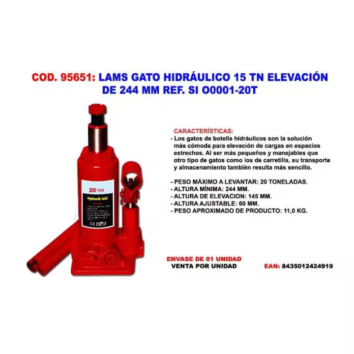 Lams gato hidráulico 20 tn elevación 244 mm refsi o0001-20t - 1