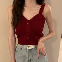 Camisola De Verano Para Niñas Con Corazón Slim Knit Camisa Delgada Spandex Estilo Casual Top De Solapa Decoración De Botón - details 3