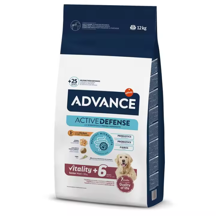 Advance Vitality + 6 Maxi Senior Pienso para Perros con Pollo 12kg - 1
