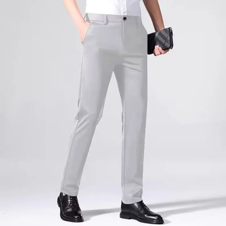 Pantalones De Estilo Occidental Para Hombre, Verano, Seda De Hielo, Pantalones Casuales Negros, Tipo De Cierre Cremallera, Talla Media, Largo Hasta El Tobillo - 1