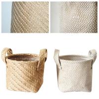 Cesta De Almacenamiento De Juta Tejida Con Algodón Y Lino Para Mesa Organizador De Juguetes Y Ropa Ecológico Plegable - details 1