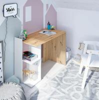 Meimon Mesa escritorio KENIA 100x52x78 cm con estantes fijos, diseño reversible, fabricada en tablero de partículas melaminizado TIPO E1 con cantos PVC de 0,6 mm, incluye tacos ABS antirayaduras, soporta hasta 25 kg, ideal para estudio u oficina. - details 3