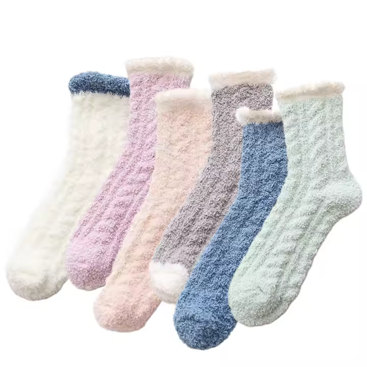 6 Pares De Calcetines De Piel De Coral Gruesa Para Mujer Medio Tobillo Para Otoño E Invierno Cómodos Y Suaves Para Dormir - 1