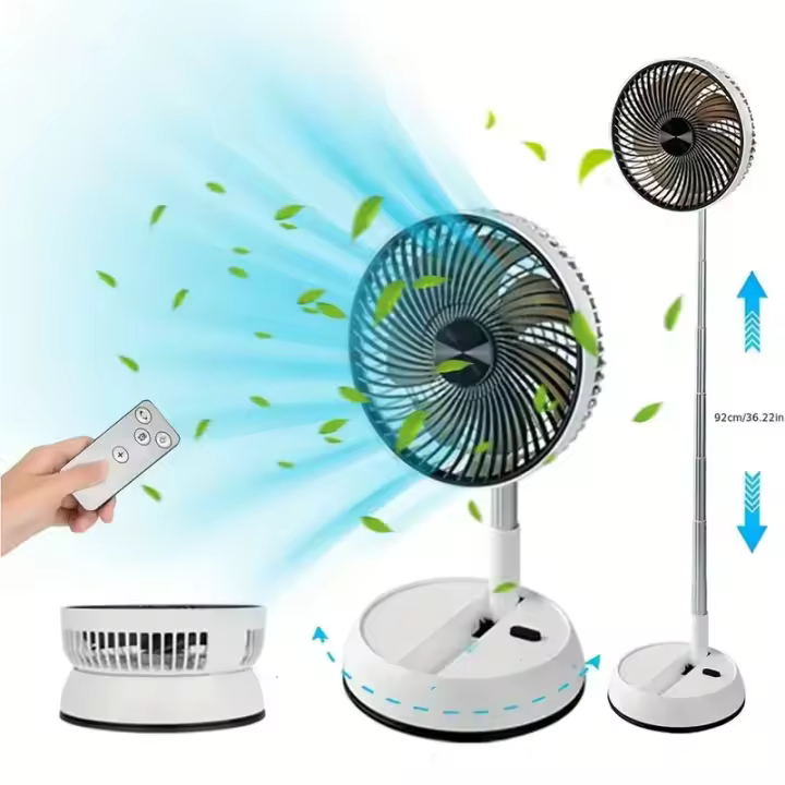 Ventilador de pie portátil recargable por USB con mando a distancia - cabezal oscilante automático, aleación de metal, 5 W, uso en interiores/exteriores, batería de 6000 mAh, apto para el hogar, la oficina o actividades al aire libre - 1
