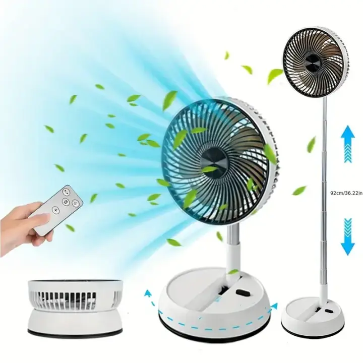 Ventilador de pie portátil recargable por USB con mando a distancia - cabezal oscilante automático, aleación de metal, 5 W, uso en interiores/exteriores, batería de 6000 mAh, apto para el hogar, la oficina o actividades al aire libre - 1