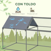 PawHut Jaula para Animales Pequeños Parque para Mascotas de Acero con 1 Puerta Superior y 1 Tela Superior de Anti-UV para Exterior Jardín 198x100x120 cm Plata - details 3