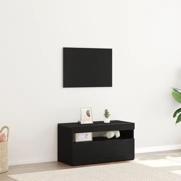 Mueble para TV vidaXL con luces LED en negro y roble, 75x35x40 cm, de madera - 1