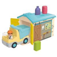 Playmobil junior (71686) camion basculante de obras con camionero obrero y garaje para transporte de material de construccion, camioneta, camión volquete con formas encajables de colores para encajar - details 2