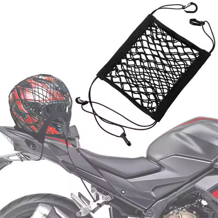 Red De Carga Para Motocicleta Doble Capa De Alta Elasticidad Red De Bungee Con Gancho Para Almacenamiento De Casco Tamaño 10"X11" Accesorio De Equipaje - 1