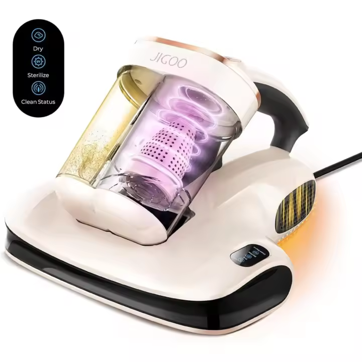 JIGOO S100 Aspirador de ácaros, Aspiradora Antiacaros para colchones con Sensor de ácaros, Pantalla LED, vibración, luz UV, ultrasonido, Elimina 99.9%, Especial Alergias, para Colchones y Sofás - 1
