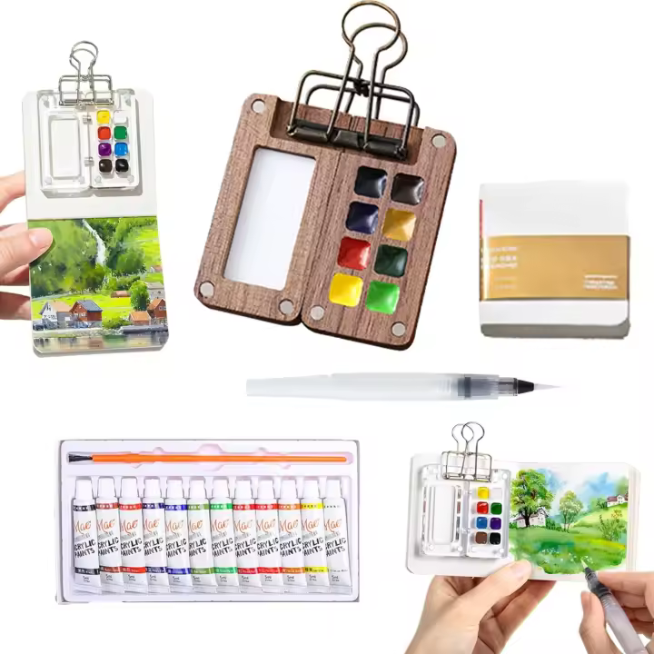 Nano Palette Watercolor - Nanopalette Water Painting con minicuaderno de papel y pintura, juego de acuarela de bolsillo para viajes, minicuaderno de pintura de acuarela y cuaderno de bocetos con paleta - 1
