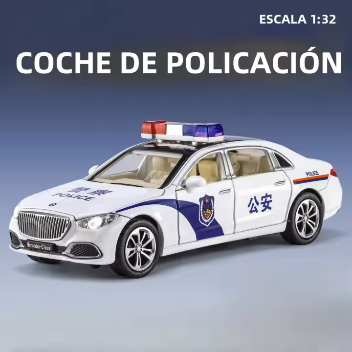 Modelo De Coche De Aleación 1/32 S680 Policial Con Luz Y Sonido Función Retroceso Pull Toy Para Niño Colección Regalos Metal Diecast Negro Blanco - 1
