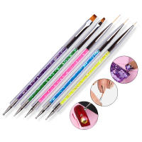 Set De 5 Pinceles De Uñas Doble Finalización Con Punto Y Perforación Herramientas De Diseño De Manicura Y Decoración De Strass - details 1