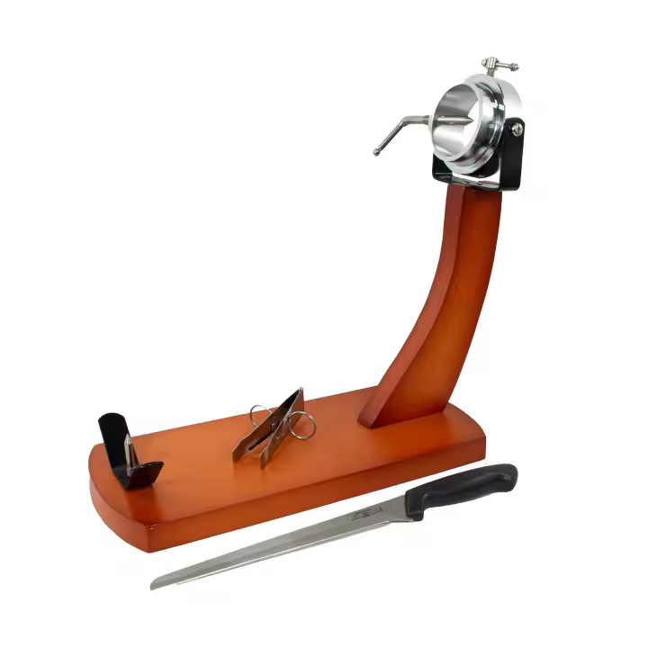 Fackelmann Set Soporte Jamonero Giratorio de Madera de Pino, con Cuchillo Jamonero 34 cm Nirosta Elegant de Acero Inoxidable y Pinza para Jamón 11 cm de Acero Inoxidable - 1