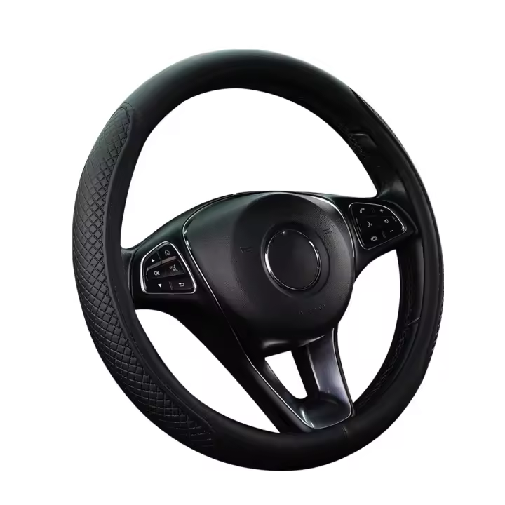 Cubierta De Volante De Coche En Cuero PU Embossado Con Cuadros Estéreo Adecuada Para 14.5-15 Pulgadas Suministros De Interior De Coche Con Anillo De Goma - 1