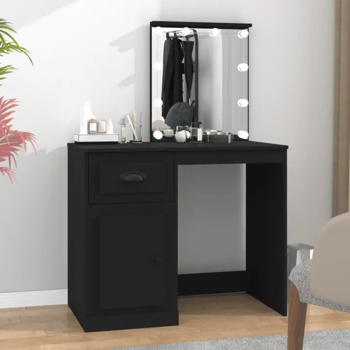 vidaXL Tocador con LED madera contrachapada negro 90x50x132,5 cm - 1