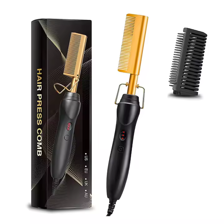 Alisador 2 en 1 de Metal para el cabello caliente, salón de belleza para el hogar, bricolaje, calentamiento rápido, Curg, hierro, peine de cobre eléctrico - 1