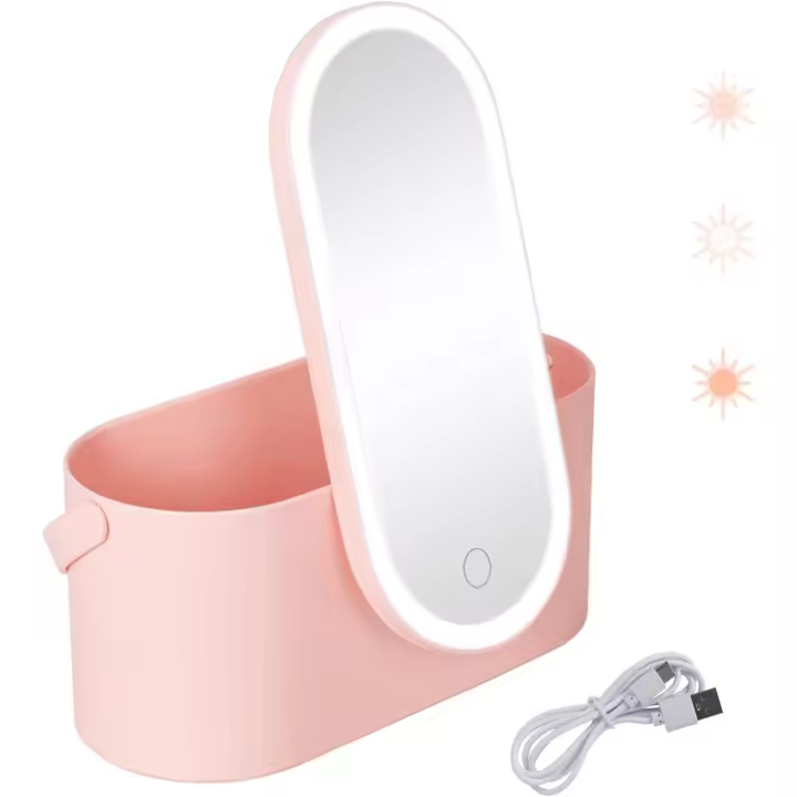 Espejo de maquillaje iluminado-Espejo de maquillaje luminoso de 3 Colores, estuche de maquillaje portátil con Luz LED - 1
