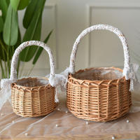 Cesta De Almacenamiento Tejida Para Boda Cumpleaños Y Decoración Del Jardín Hogar Con Manija Y Cinta De Rattan Flor - details 2