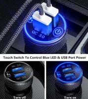 Cargador de coche, adaptador de teléfono USB QC3.0 con dos puertos, carga rápida de 36 W y 3 A, interruptor táctil y LED azul. - details 3