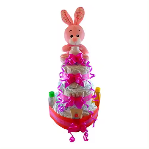 Tarta de pañales Johnson para niña - Tiernos Momentos - Regalo Recién Nacido - 1