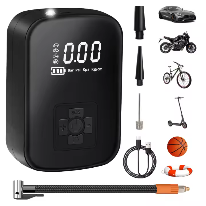 Compresor de Aire portátil, mini bomba Eléctrica de 4000 mAh, 150 PSI, para Bicicleta Eléctrica with digital LCD pantalla, 4 Modos, recargable, para inflar neumáticos de coche, Bicicleta, Motorcyclist, scooter y Balón. - 1