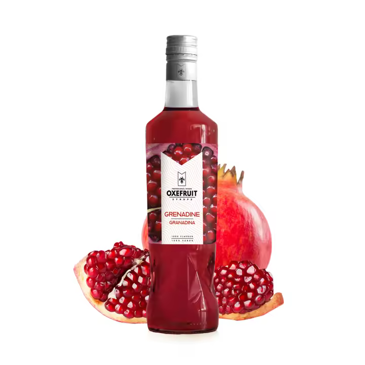 SIROPE DE GRANADINA Oxefruit Professional Mixers. Producido a partir de concentrado de granada, con auténtico sabor, creado para la elaboración de cócteles y bebidas no alcohólicas como mocktails, batidos y también para repostería. - 1