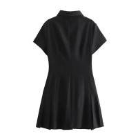 MSNOLOA Vestido Mini De Verano Para Mujer Estilo Casual Cuello Polo Manga Corta Decoración De Botones Silueta Plisada Polyester - details 2