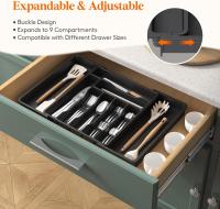 Organizador de cajones para cubiertos, organizador de utensilios expandible para cajones de cocina, bandeja ajustable para  black - details 1
