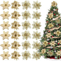 8/16Pcs/set Flores De Navidad Con Brillo Decoraciones De Árbol De Navidad Para El Hogar Flores Artificiales Xmas Adornos Decoración De Año Nuevo - details 0