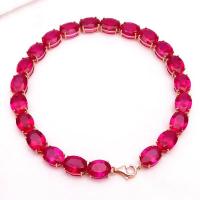 Pulsera De Lujo Para Mujer Con Incrustaciones De Rubí Y Oro Rosa Plateado Clásico Joyería De Cuentas En Forma Elíptica - details 0