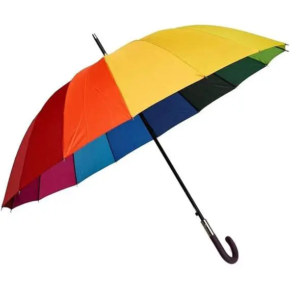 J.S ONDO  PARAGUAS MULTICOLORES 16 VARILLAS ANTIVIENTO color arco iris resistente al viento, Paraguas automático de bastón - 1