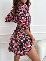 Vestido De Verano Para Mujer Estilo Casual Con Estampado De Flores Cuello En V Manga Media Ajuste Elegante Vestido De Fiesta - details 2