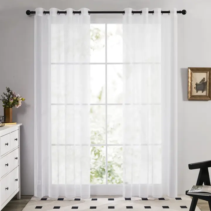 Panel De Cortinas Semi Transparentes Blancas/Oscurecidas Para Niños Para Sala De Estar Y Dormitorio Con Bolso Para Percha Voile De Fiesta - 1