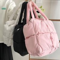 Bolso De Hombro Retro Para Mujer Con Cuadros Y Cierre De Cremallera Bolso De Mano Suave De Color Sólido Con Padded Tote Handbags Rosa - details 0